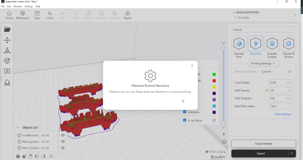 snapmaker-a350-filament-runout-issue